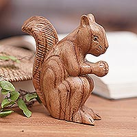 Wood sculpture, 'Vivacious Squirrel'