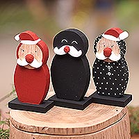 Wood statuettes, 'Festive Friendship' (set of 3) - Set of 3 Handcrafted Santa Statuettes from Bali