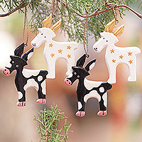 Wood ornaments, 'Magic Deers' (set of 4) - Set of 4 Hand-Painted Deer Ornaments Crafted from Wood