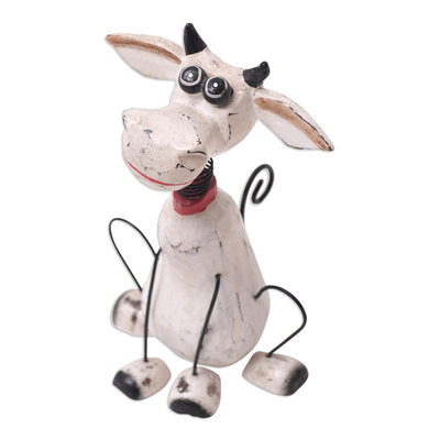 Wood statuette, 'Humble Horns' - Handcrafted Distressed Finish Albesia Wood Goat Statuette