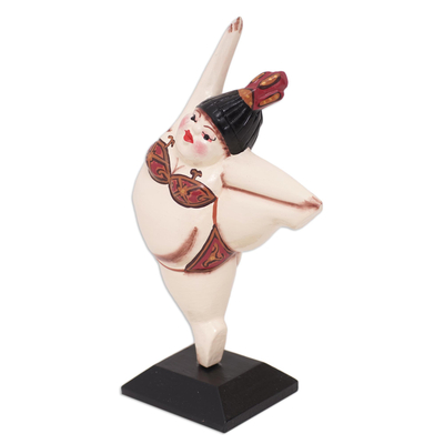 Holzstatuette - Handgefertigte Albesia-Holzstatuette einer tanzenden Frau