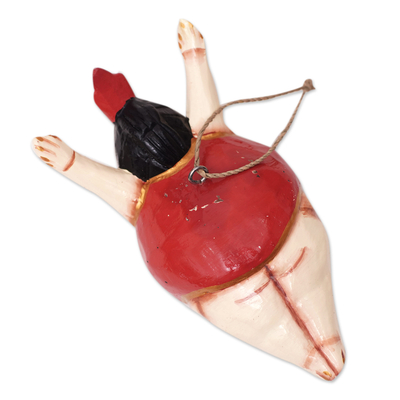 Wood ornament, 'Graceful Flight' - Hand-Painted Albesia Wood Ornament of Flying Woman