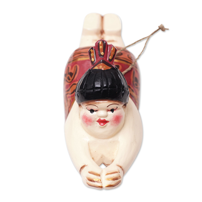Wood ornament, 'Graceful Dive' - Hand-Painted Albesia Wood Ornament of Diving Woman