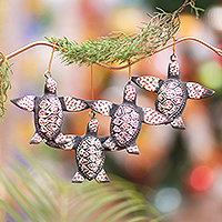 Wood ornaments, 'Serene Shells' (set of 4) - Handcrafted Jempinis Wood Sea Turtle Ornaments (Set of 4)