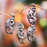 Wood ornaments, 'Jungle Celebration' (set of 4) - Handcrafted Jempinis Wood Monkey Ornaments (Set of 4)