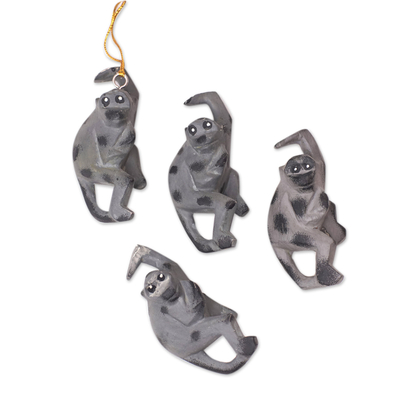 Handcrafted Jempinis Wood Monkey Ornaments (Set of 4)