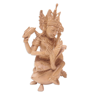 Wood sculpture, 'Vishnu Puja' - Hand-Carved Hindu Crocodile Wood Sculpture of Vishnu