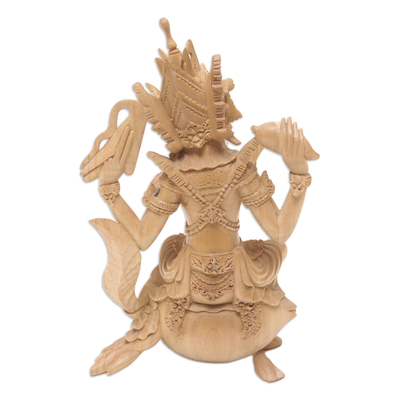 Escultura de madera - Escultura de madera de cocodrilo hindú tallada a mano de Vishnu
