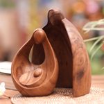 Wood sculpture, 'Family Hug' - Hand-Carved Suar Wood Family Sculpture from Bali