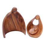 Wood sculpture, 'Family Hug' - Hand-Carved Suar Wood Family Sculpture from Bali