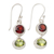 Garnet and peridot dangle earrings, 'Crimson Success' - Two-Carat Sterling Silver Dangle Earrings with Faceted Gems