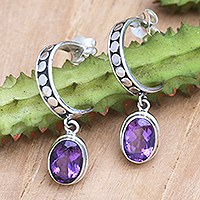 Pendientes de medio aro de amatista, 'Purple Cuddle' - Pendientes de medio aro de plata de ley con gemas de amatista