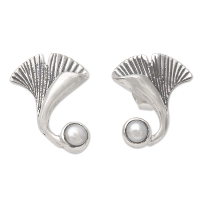 Sterling Silver Mushroom Button Earrings with Grey Pearls
