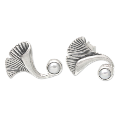 Knopfohrringe aus Zuchtperlen - Pilzknopf-Ohrringe aus Sterlingsilber mit grauen Perlen