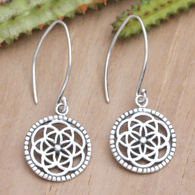Sterling silver dangle earrings, 'Cosmic Chakras' - Handcrafted Sterling Silver Chakra Dangle Earrings