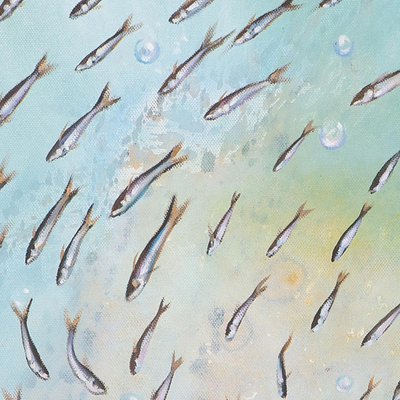 'To The Red Point' - Oil on Canvas Surrealist Painting of Fish from Indonesia