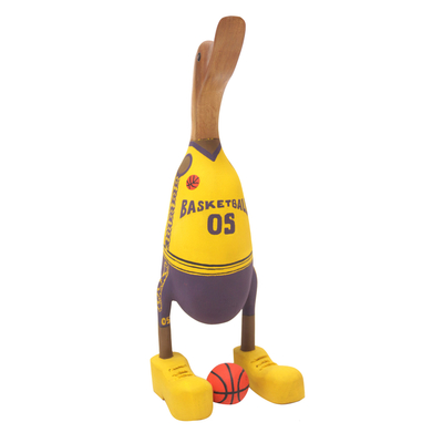 Wood sculpture, 'Champion Duck' - Handcrafted Wood Sculpture of Basketball Player Duck