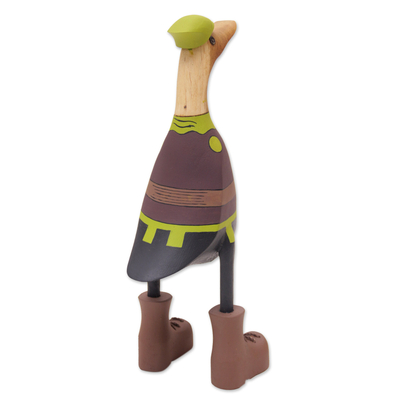 Wood sculpture, 'Robin Duck' - Handcrafted Wood Sculpture of Robin Hood Duck