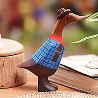 Wood sculpture, 'Wrangler Duck' - Handcrafted Wood Sculpture of Wrangler Duck