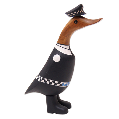 Wood sculpture, 'Gendarme Duck' - Handcrafted Wood Sculpture of Gendarme Duck