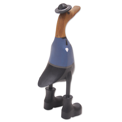 Wood sculpture, 'Officer Duck' - Handcrafted Wood Sculpture of Police Officer Duck