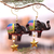 Adornos de hierro, (par) - Dos adornos navideños de hierro con elefante pintados a mano en Bali
