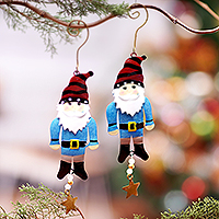 Iron ornaments, 'Charming Elves' (pair) - Pair of Elf Iron Christmas Ornaments Hand-Painted in Bali