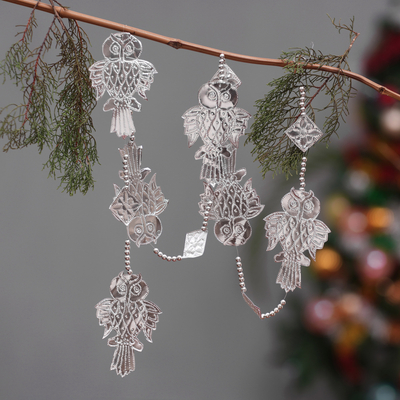 Aluminum garland, 'Sage Wings' - Handcrafted Aluminum Garland with Embossed Owls