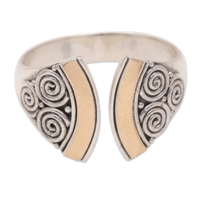 Gold-accented wrap ring, 'Split Ax' - Balinese 18k Gold-Accented Sterling Silver Wrap Ring