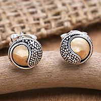 Gold-accented stud earrings, 'Precious Duality' - 18k Gold-Accented Sterling Silver Ying-Yang Stud Earrings