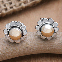 Gold-accented stud earrings, 'Divine Flora' - 18k Gold-Accented Sterling Silver Floral Stud Earrings