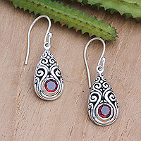 Garnet dangle earrings, 'Tears of Passion' - Sterling Silver Tear-Shaped Dangle Earrings with Garnet Gems