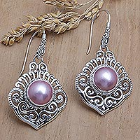 Cultured mabe pearl dangle earrings, 'Bedugul Attraction in Pink' - Sterling Silver Dangle Earrings with Cultured Mabe Pearls