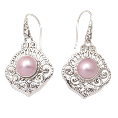 Cultured mabe pearl dangle earrings, 'Bedugul Attraction in Pink' - Sterling Silver Dangle Earrings with Cultured Mabe Pearls