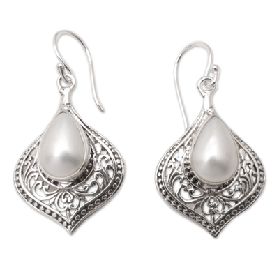 Aretes colgantes de perlas cultivadas - Aretes colgantes de plata esterlina con perlas cultivadas de plata