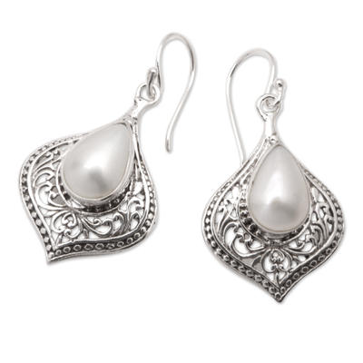 Cultured pearl dangle earrings, 'Silver Gala' - Sterling Silver Dangle Earrings with Silver Cultured Pearls