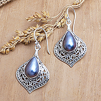 Cultured pearl dangle earrings, 'Blue Gala' - Sterling Silver Dangle Earrings with Blue Cultured Pearls