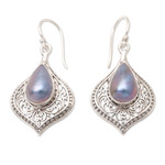 Cultured pearl dangle earrings, 'Blue Gala' - Sterling Silver Dangle Earrings with Blue Cultured Pearls
