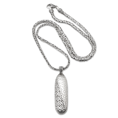Men's sterling silver pendant necklace, 'Sophisticated Man' - Men's Sterling Silver Necklace with Shiny Pendant