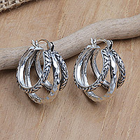 Sterling silver hoop earrings, 'Ceremonial Hoops'
