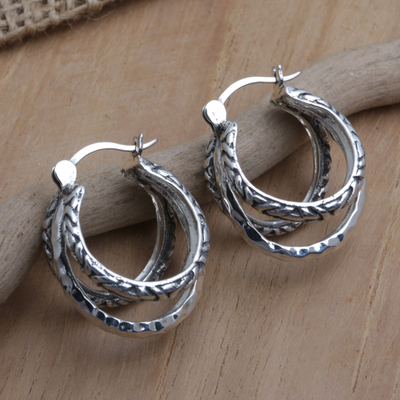 Sterling Silver Hoop Earrings with Traditional Motifs - Ceremonial ...