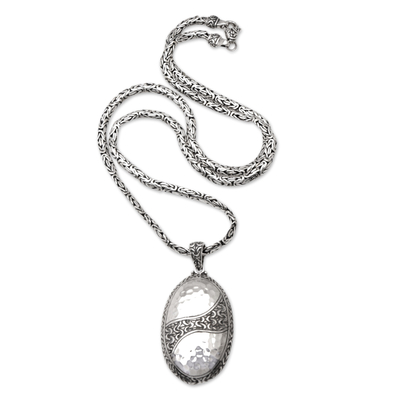 Men's sterling silver pendant necklace, 'Modernized Man' - Men's Sterling Silver Necklace with Oval Pendant