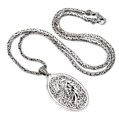 Men's Sterling Silver Necklace with Oval Pendant - Modernized Man