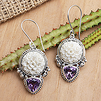 Amethyst dangle earrings, 'Purple Tamiang' - Sterling Silver Dangle Earrings with Faceted Amethyst Stones
