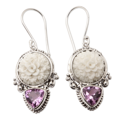 Amethyst dangle earrings, 'Purple Tamiang' - Sterling Silver Dangle Earrings with Faceted Amethyst Stones