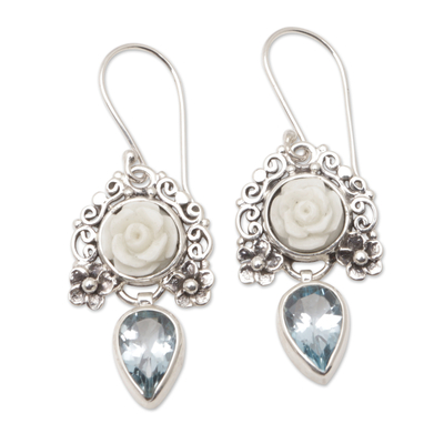 Blue topaz dangle earrings, 'Tender Beauty' - Floral Dangle Earrings with 13-Carat Blue Topaz Stones