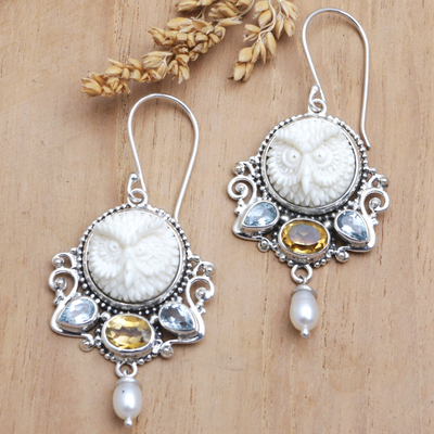 Multi-gemstone chandelier earrings, 'Sage's Joy' - Sterling Silver Multi-Gemstone Chandelier Earrings from Bali