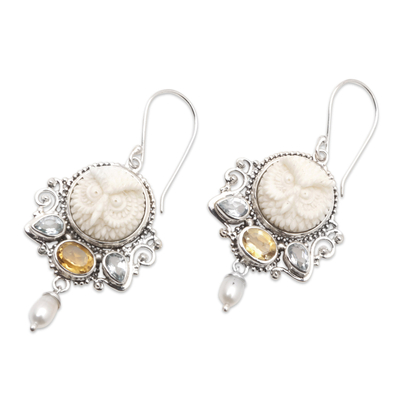 Multi-gemstone chandelier earrings, 'Sage's Joy' - Sterling Silver Multi-Gemstone Chandelier Earrings from Bali