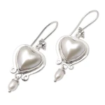 Cultured pearl dangle earrings, 'Innocent Passion' - Romantic Sterling Silver Dangle Earrings with Pearls