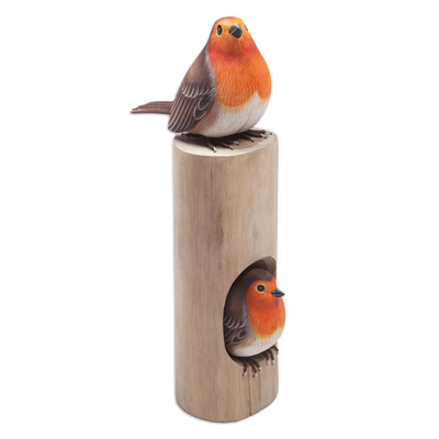 Hand-Carved and Hand-Painted Teak & Suar Wood Bird Sculpture